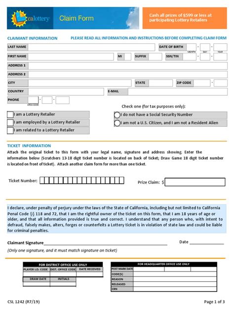 CSL 1242 Claim Form .